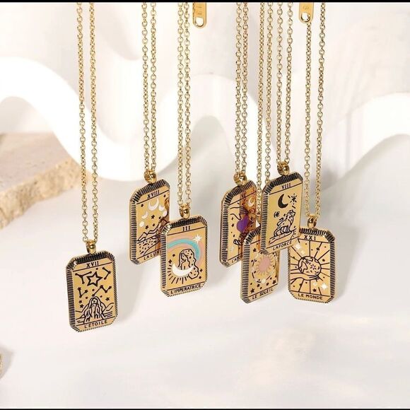 World 18k Gold Plated Stainless Steel Tarot Necklace Tarnish Free - Picture 3 of 5